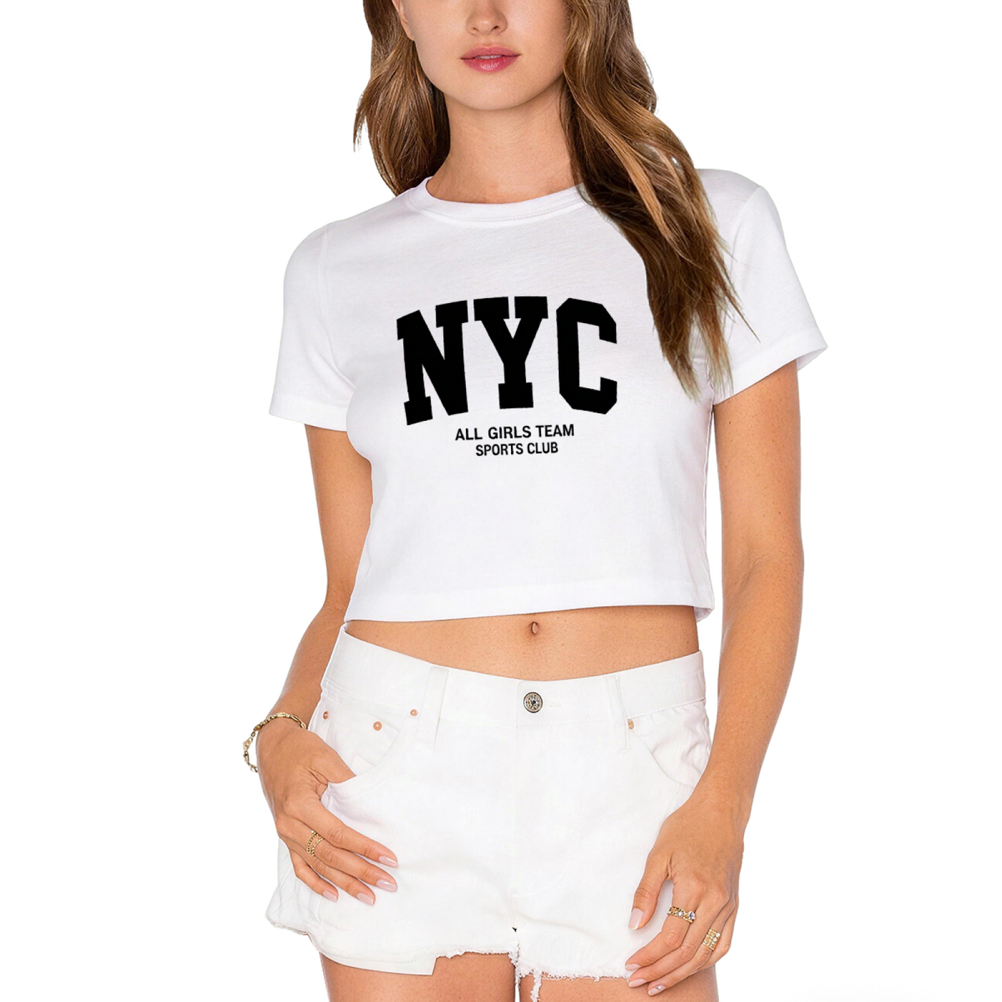 NYC All Girls Sports Club Retro Varsity Red Crop Tee