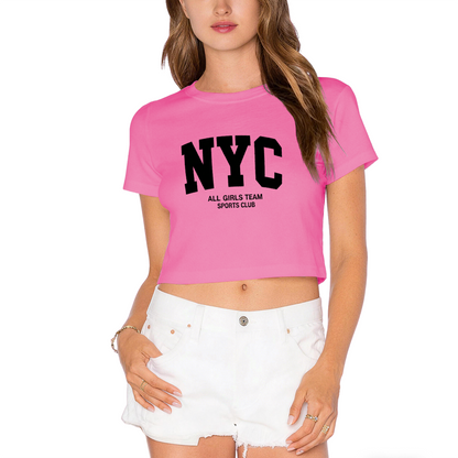 NYC All Girls Sports Club Retro Varsity Red Crop Tee