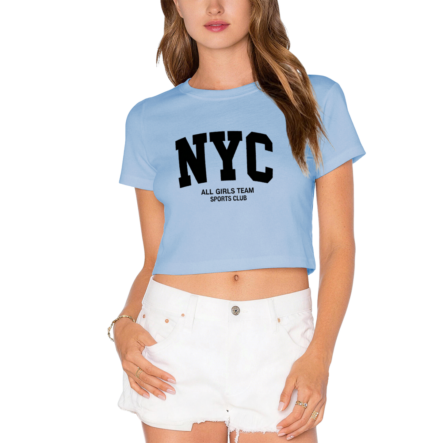 NYC All Girls Sports Club Retro Varsity Red Crop Tee