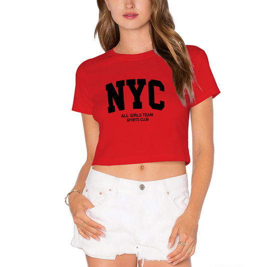 NYC All Girls Sports Club Retro Varsity Red Crop Tee