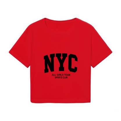 NYC All Girls Sports Club Retro Varsity Red Crop Tee