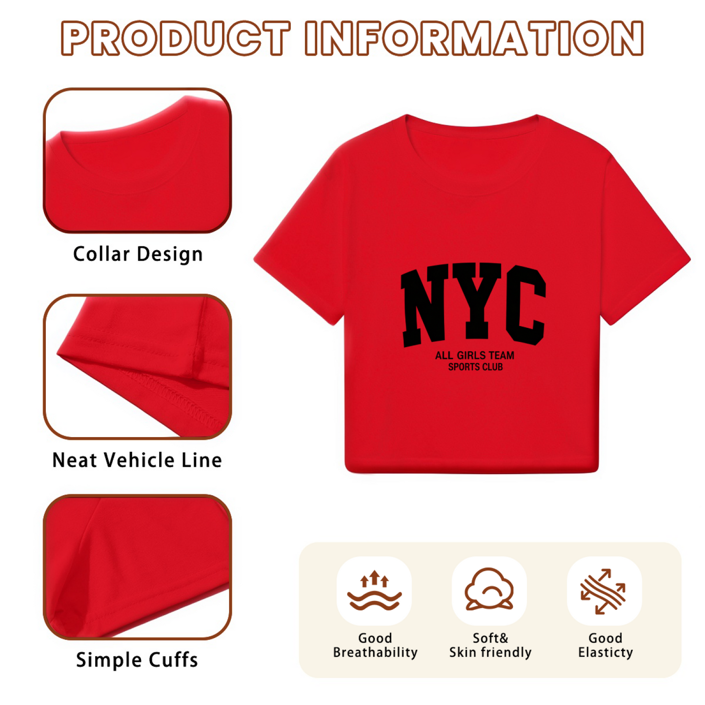 NYC All Girls Sports Club Retro Varsity Red Crop Tee
