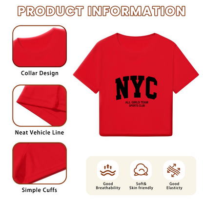 NYC All Girls Sports Club Retro Varsity Red Crop Tee
