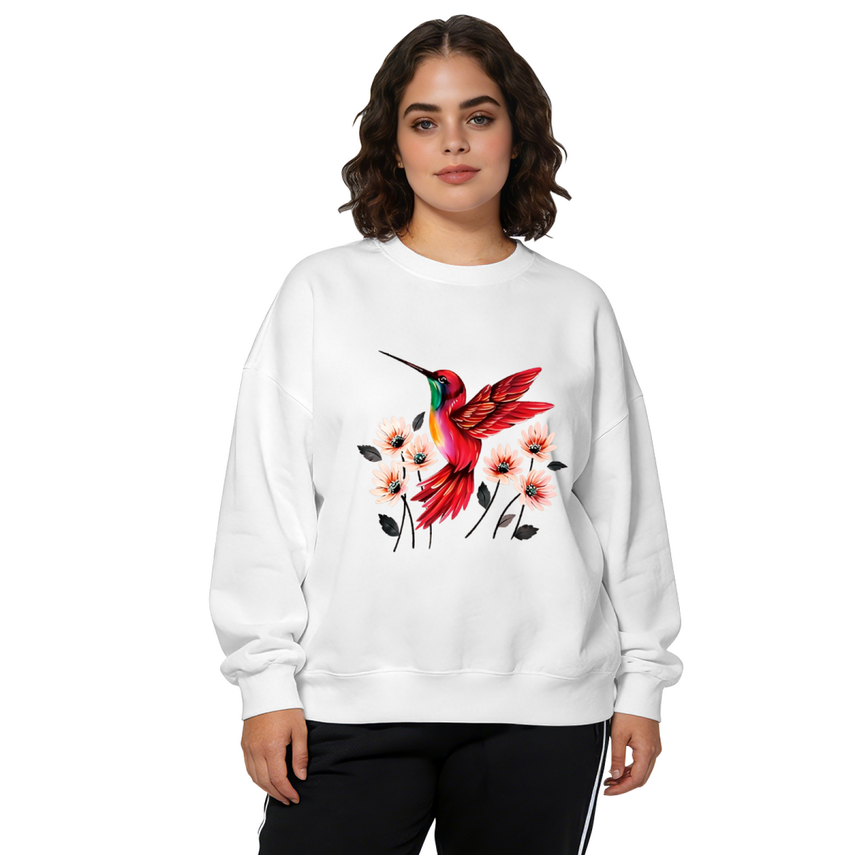 Sparkly Glitter?Style Purple Bow Graphic Black Crewneck Sweatshirt