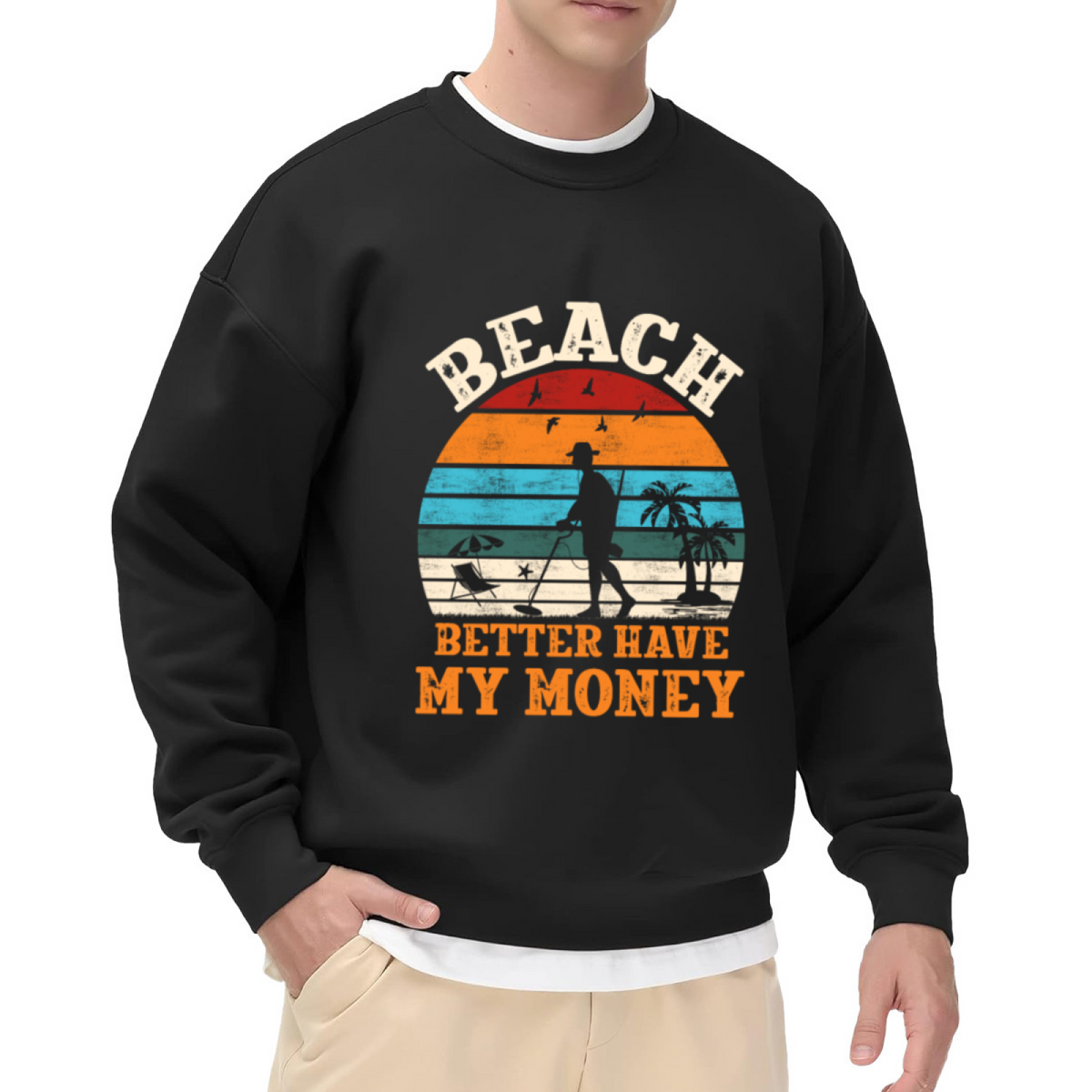 Retro Sunset Beach Metal Detector Funny Sweatshirt