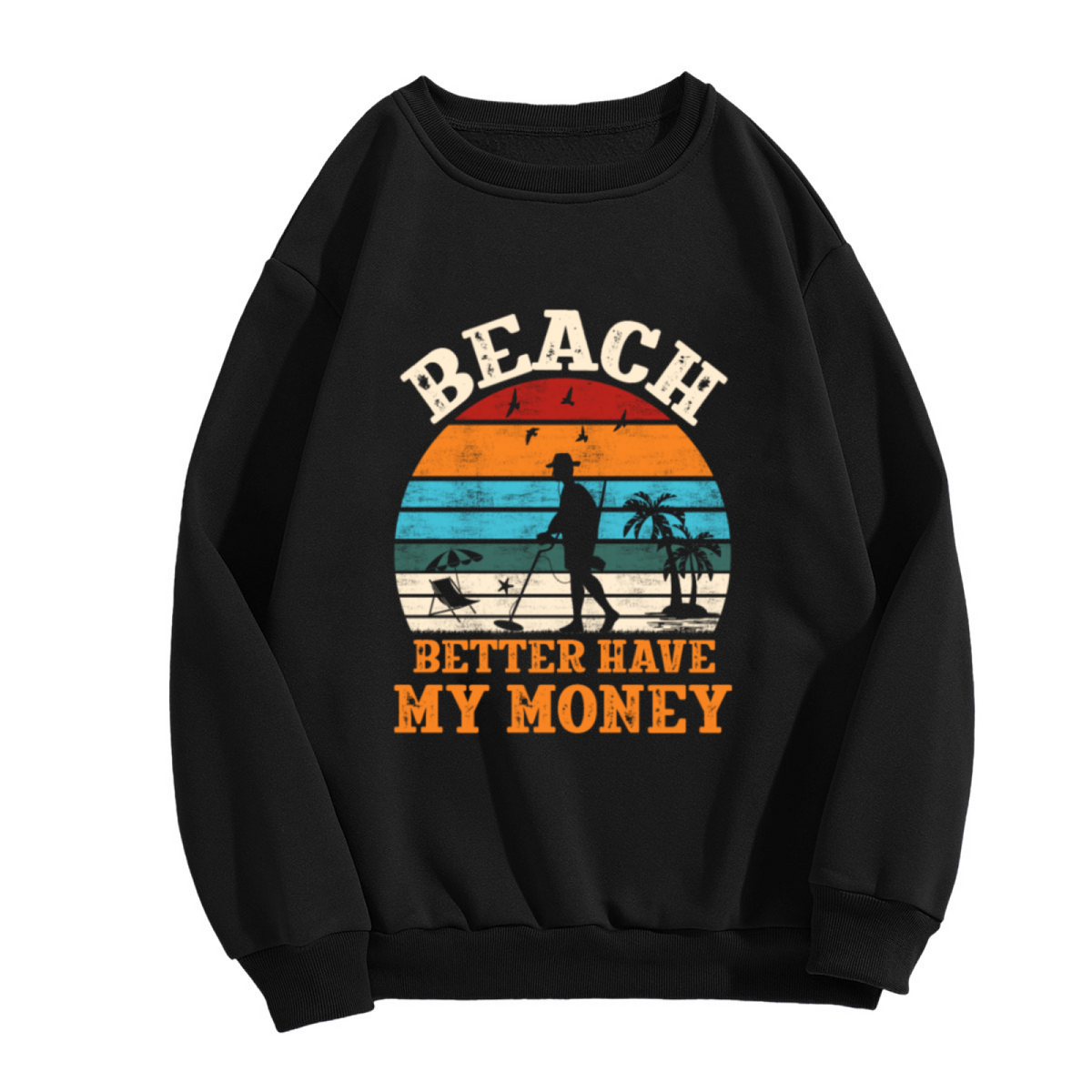 Retro Sunset Beach Metal Detector Funny Sweatshirt