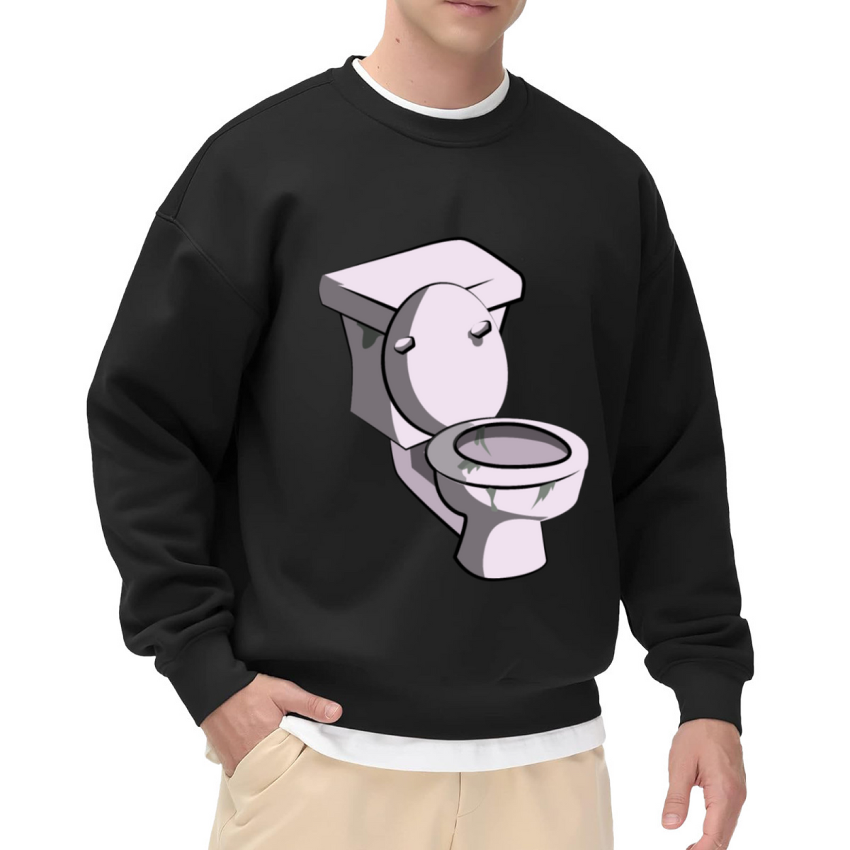 Funny Cartoon Toilet Weird Unique Graphic Crewneck Sweatshirt