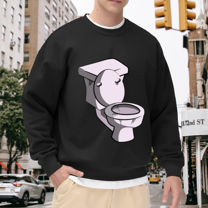 Funny Cartoon Toilet Weird Unique Graphic Crewneck Sweatshirt