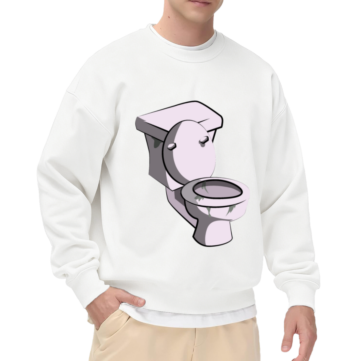 Funny Cartoon Toilet Weird Unique Graphic Crewneck Sweatshirt