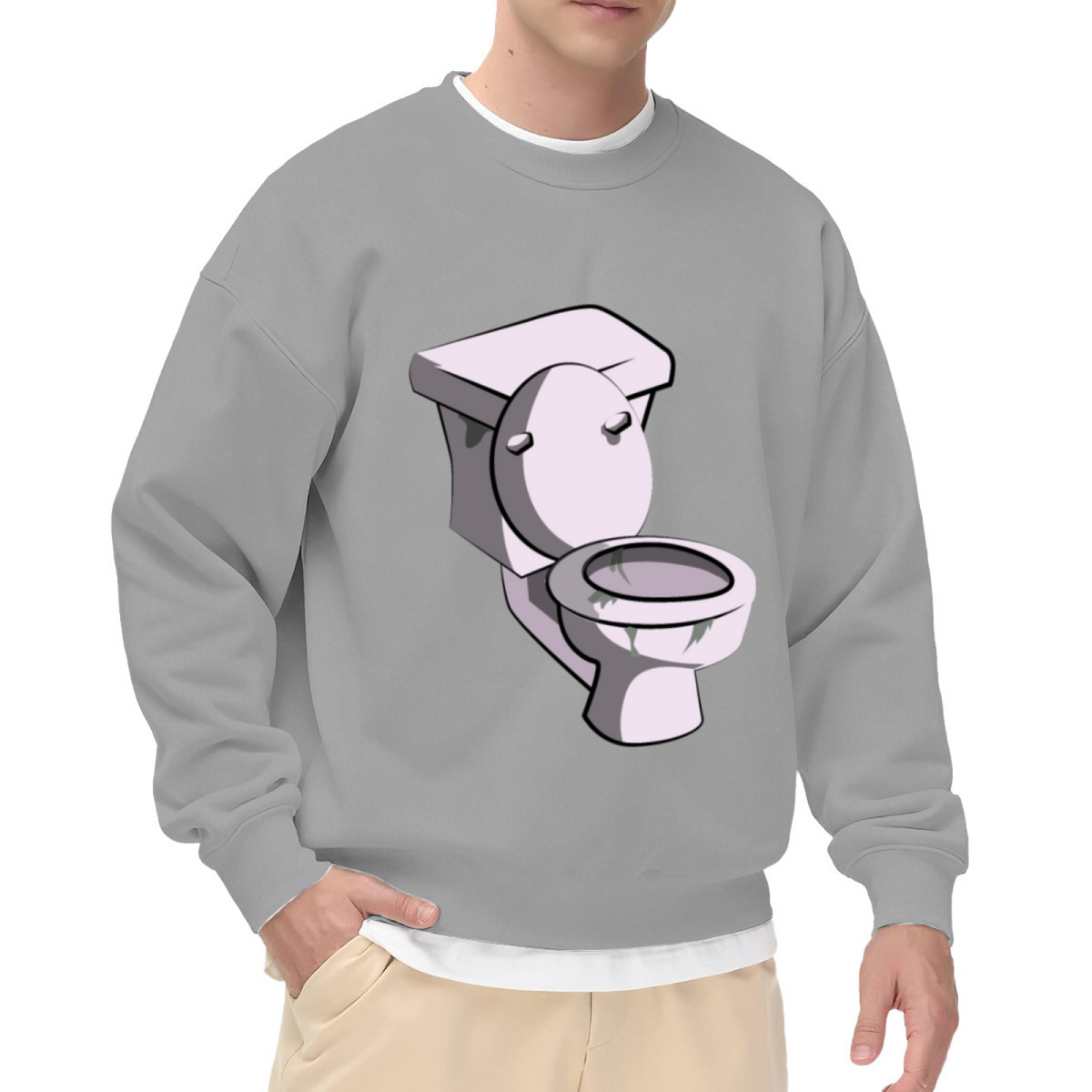 Funny Cartoon Toilet Weird Unique Graphic Crewneck Sweatshirt