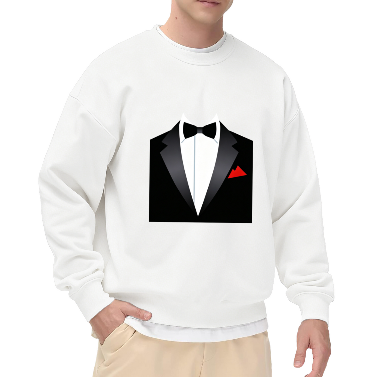 Fake Tuxedo Bow Tie Funny Graphic Crewneck