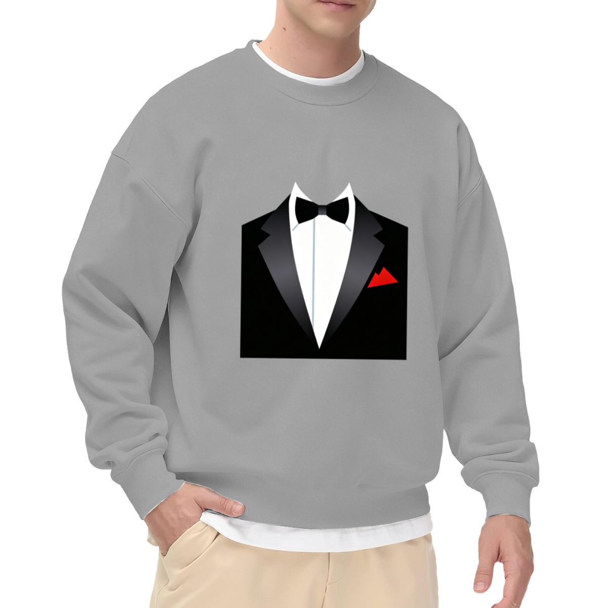 Fake Tuxedo Bow Tie Funny Graphic Crewneck