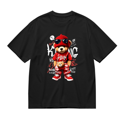 Men's Red Hip Hop King Teddy Bear Streetwear Graffiti Graphic Tee