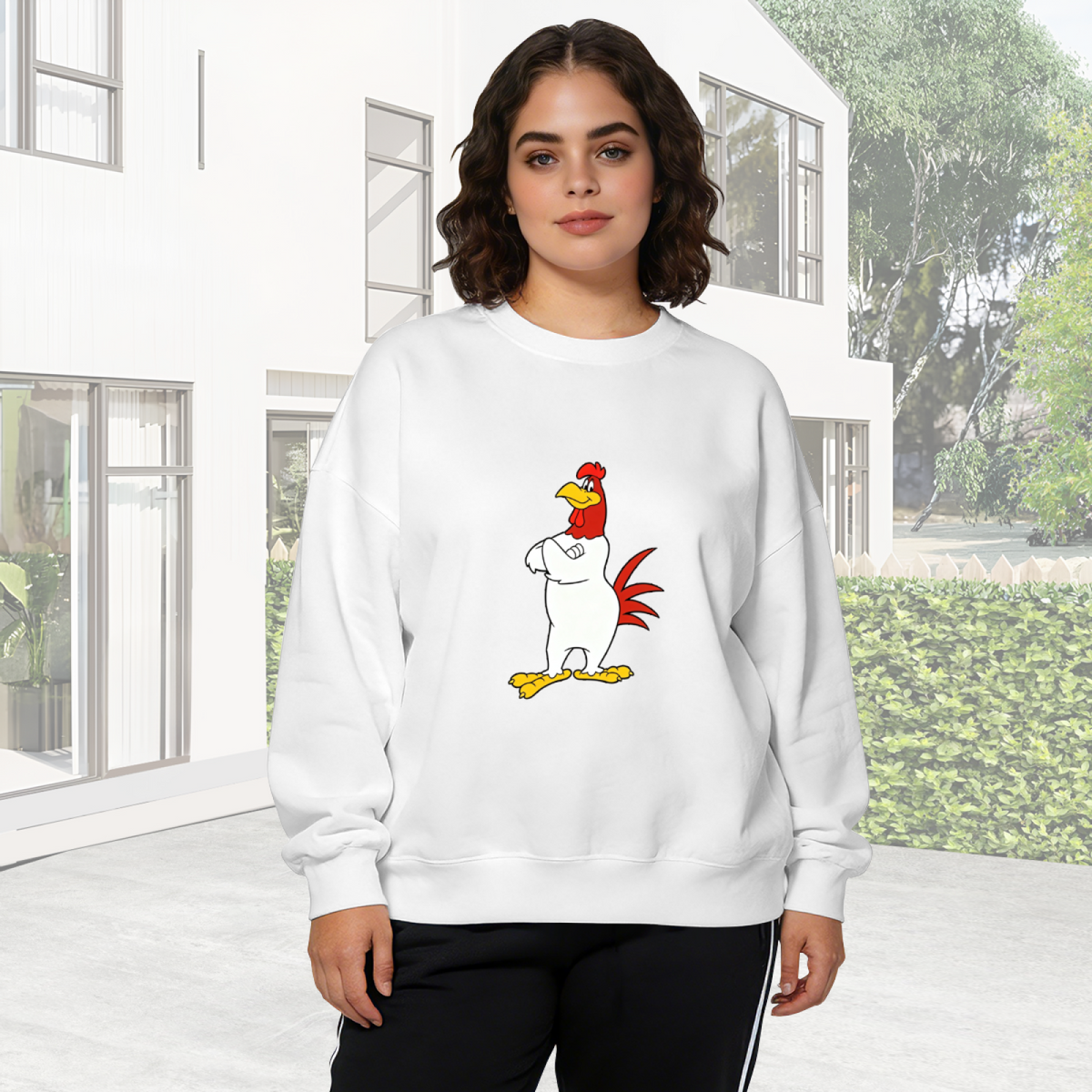 Cool Cartoon Rooster Graphic Crewneck Sweatshirt