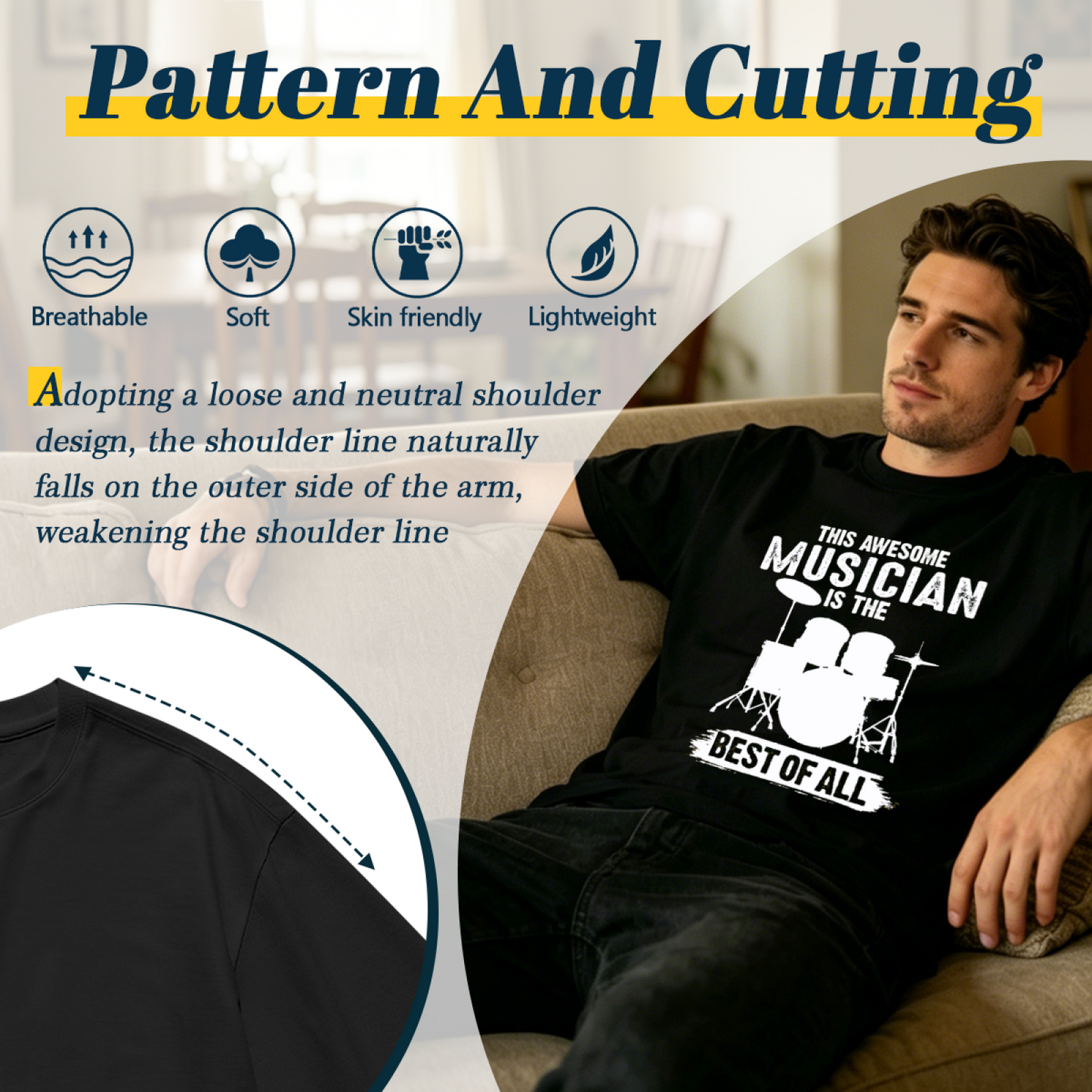 Men's Vintage Drum Kit This Awesome Musician Graphic T-Shirt