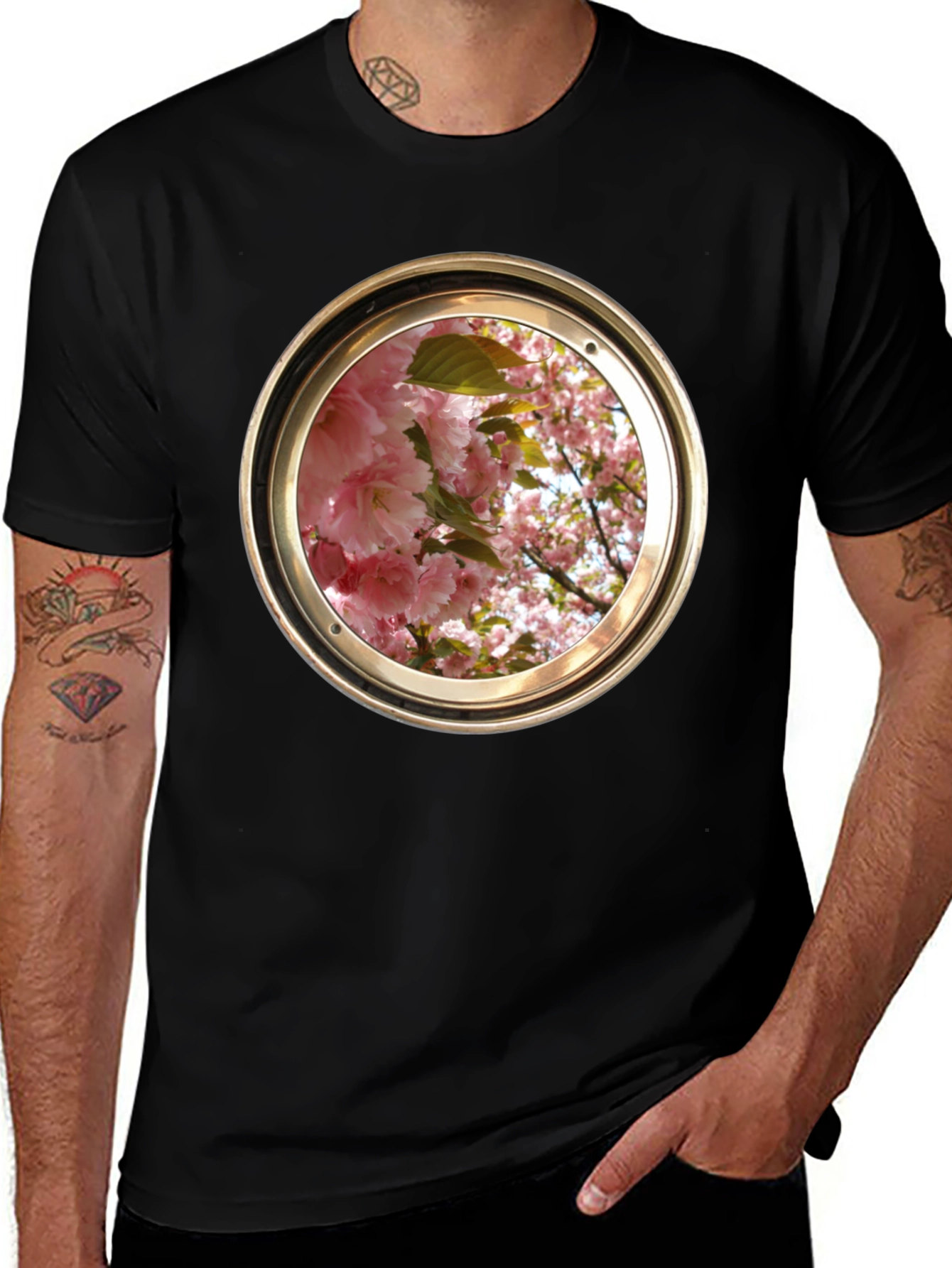 Floral Porthole Graphic Tee - Unique Design