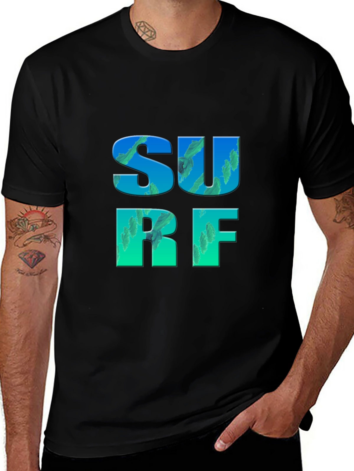 Surf Graphic Tee - Black Cotton T-Shirt