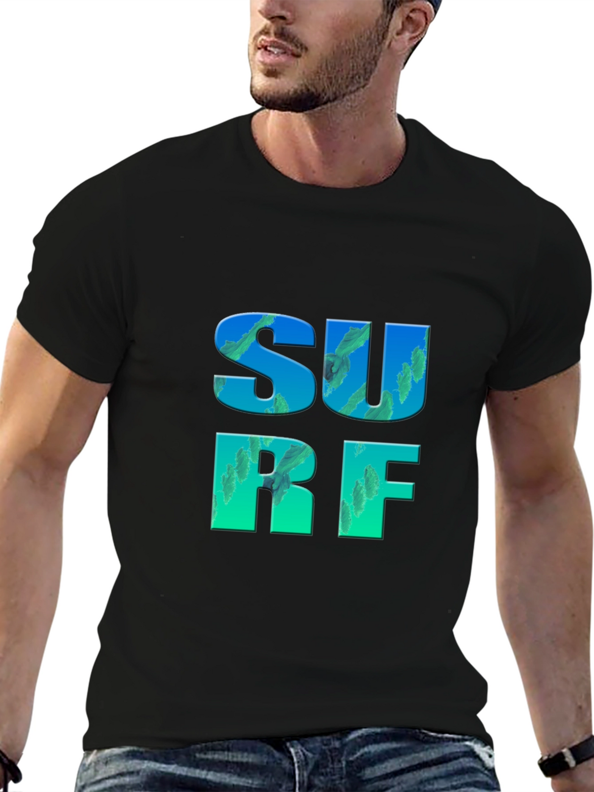 Surf Graphic Tee - Black Cotton T-Shirt