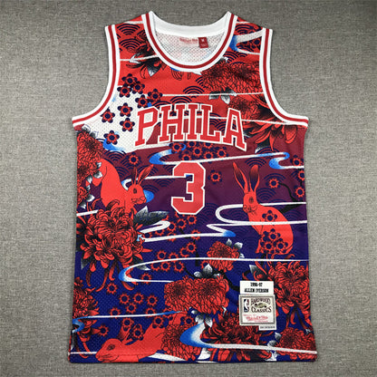 Men's Philadelphia 76ers Allen Iverson #3 Year of Rabbit Edition Hardwood Classics Swingman Jerseys