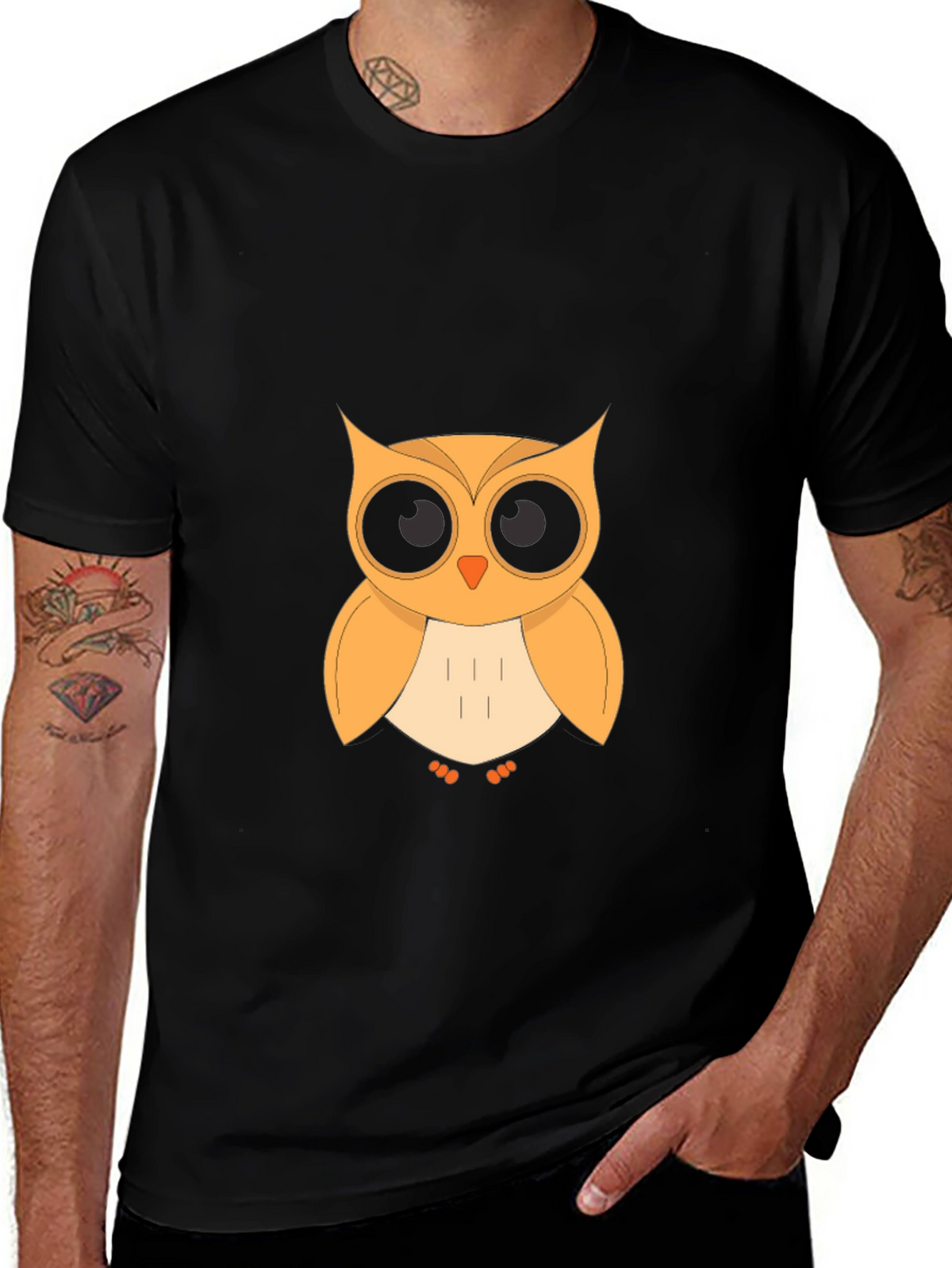Owl Graphic T-Shirt - Black Cotton Blend