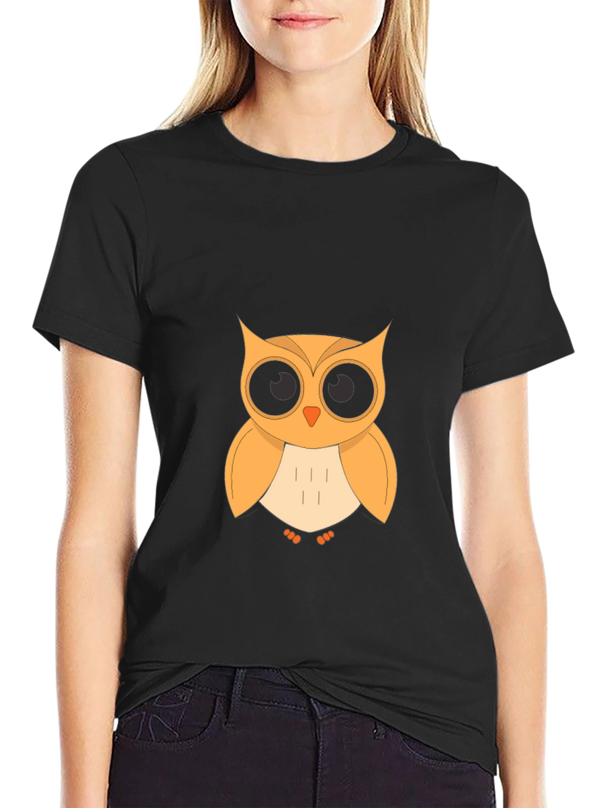 Owl Graphic T-Shirt - Black Cotton Blend