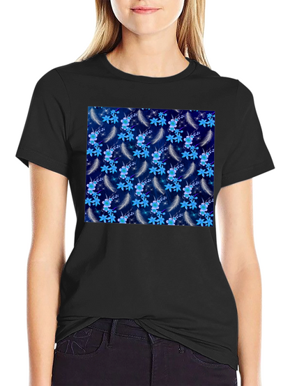 Floral Feather Graphic Tee - Black