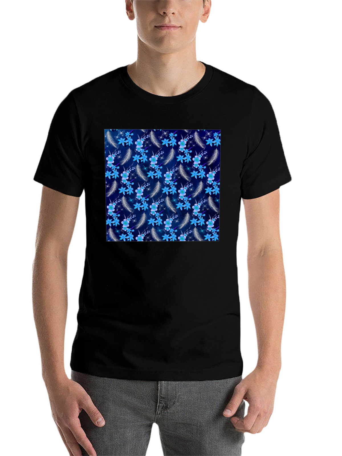 Floral Feather Graphic Tee - Black