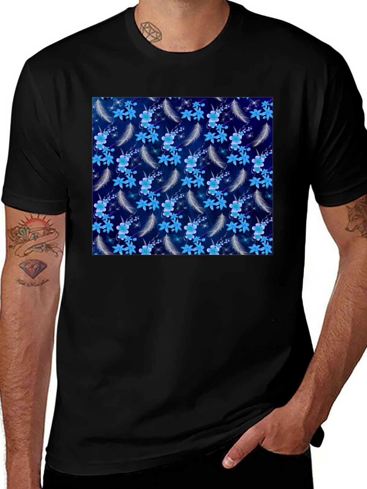 Floral Feather Graphic Tee - Black