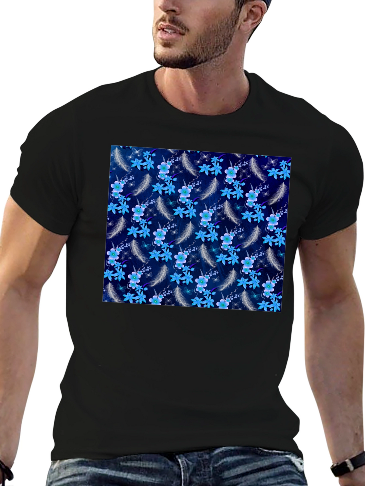 Floral Feather Graphic Tee - Black