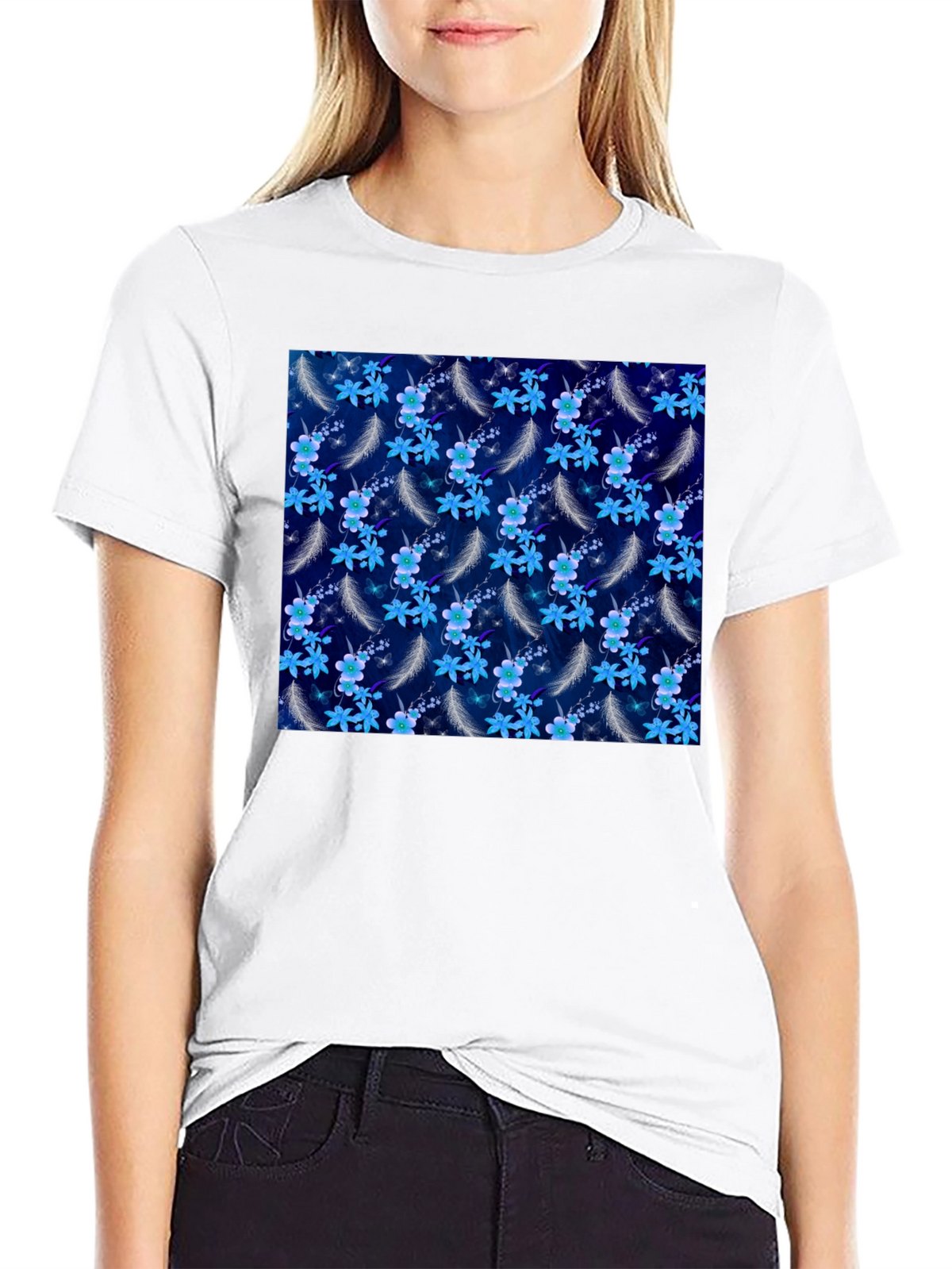 Floral Feather Graphic Tee - Black