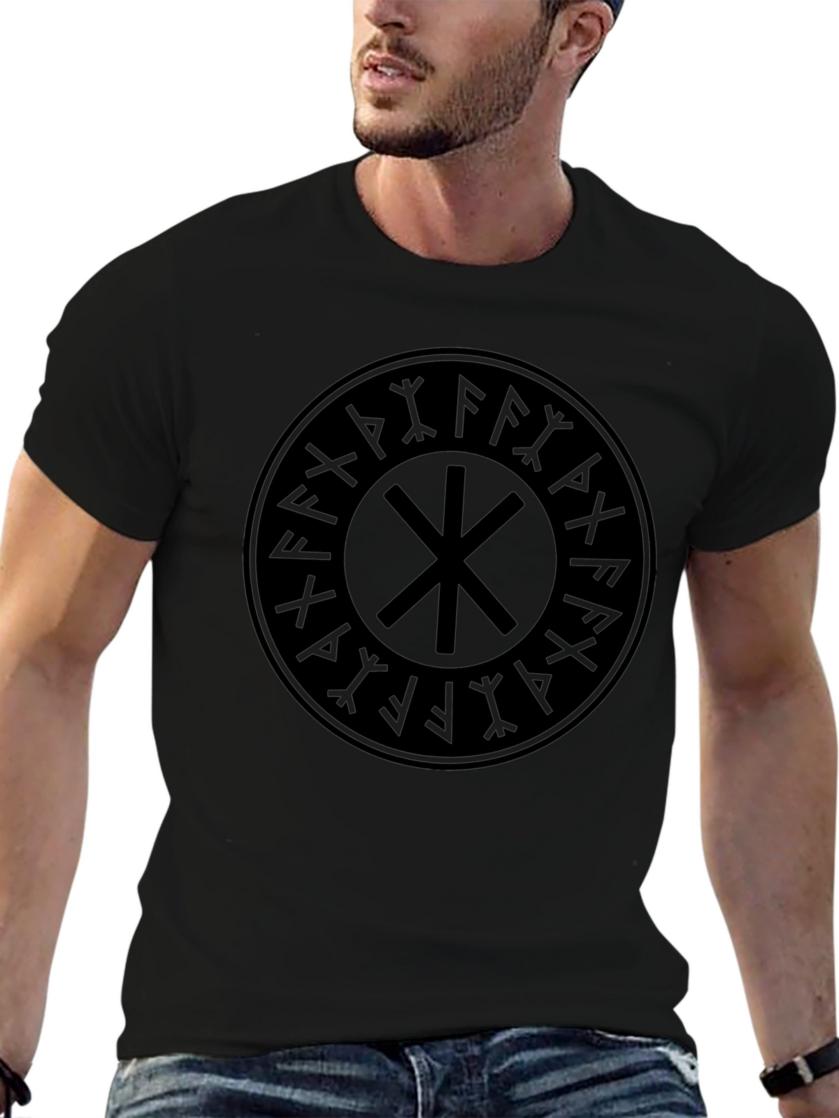Black T-Shirt with Viking Symbol