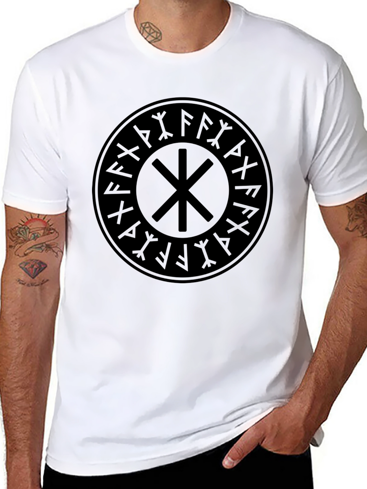 Black T-Shirt with Viking Symbol