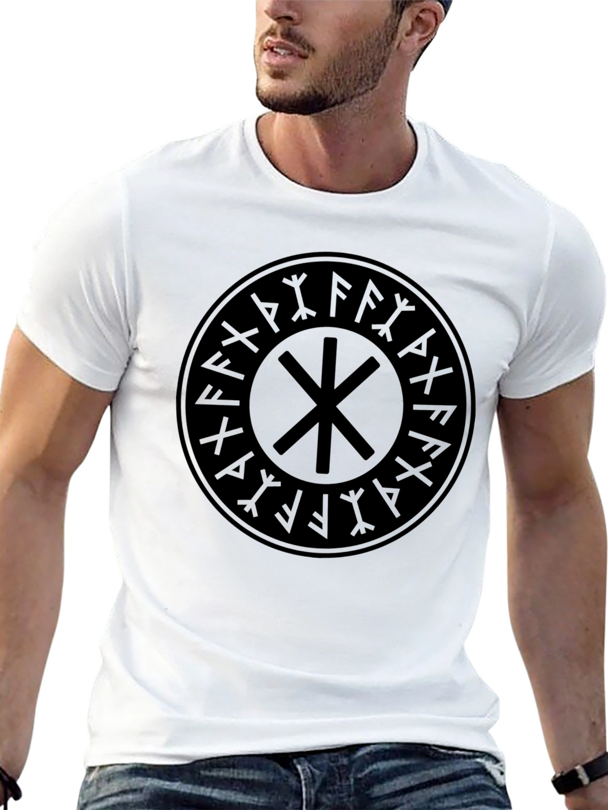 Black T-Shirt with Viking Symbol