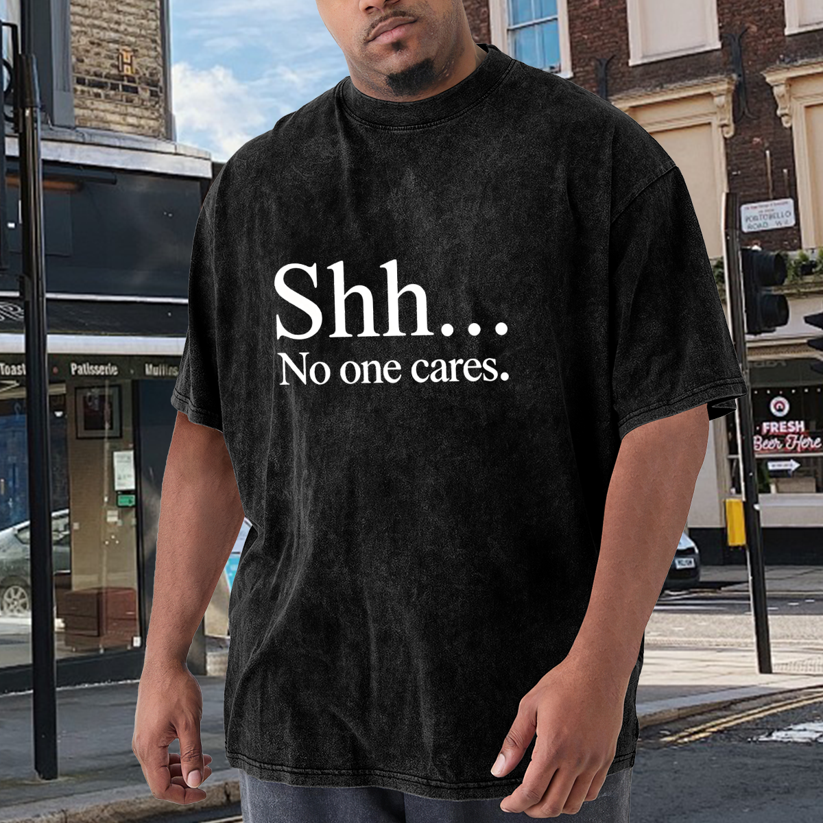 Shh... No One Cares White Simple Text