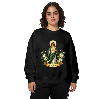 San Judas Tadeo Sacred Lily Decor Devotional Crewneck Sweatshirt