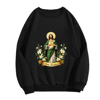 San Judas Tadeo Sacred Lily Decor Devotional Crewneck Sweatshirt