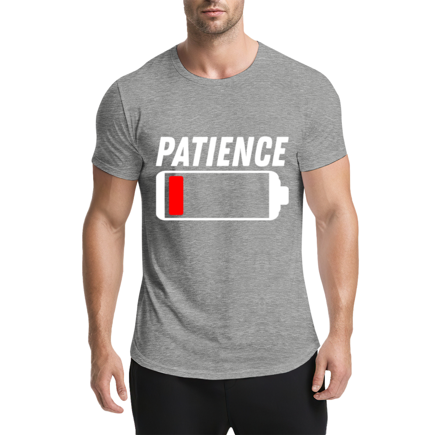Low Battery Patience Funny Mood Graphic Grey T-Shirt
