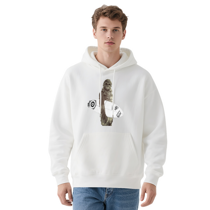 Retro Chewbacca Surfboard Graphic Gray Hoodie, Lightweight & Comfortable