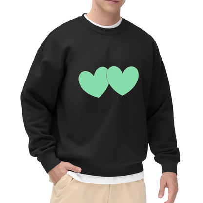 Soft Mint Twin Heart Minimal Sweet Couple Crewneck Sweatshirt
