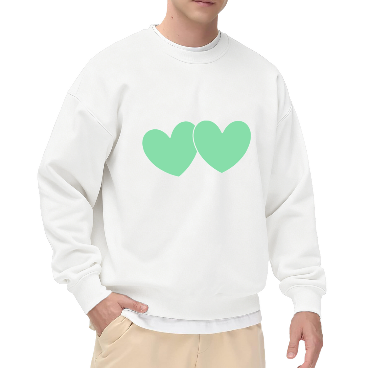 Soft Mint Twin Heart Minimal Sweet Couple Crewneck Sweatshirt