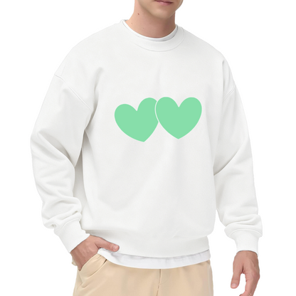 Soft Mint Twin Heart Minimal Sweet Couple Crewneck Sweatshirt