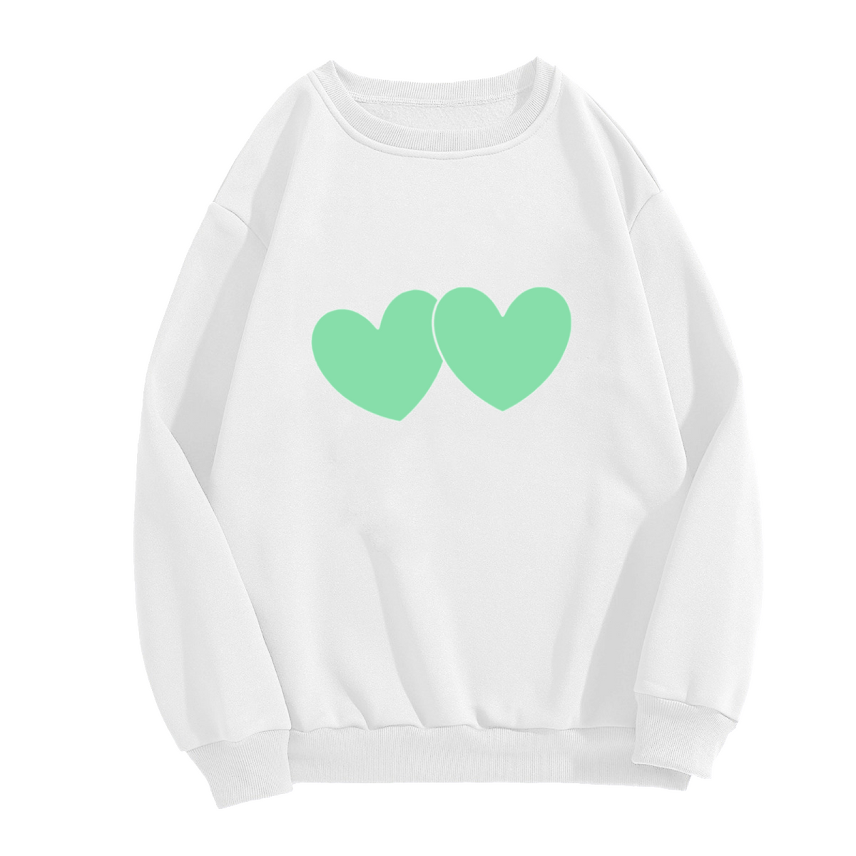 Soft Mint Twin Heart Minimal Sweet Couple Crewneck Sweatshirt