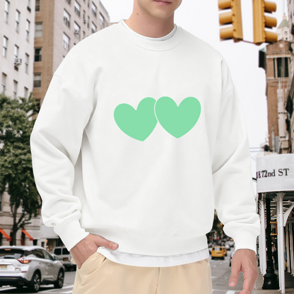 Soft Mint Twin Heart Minimal Sweet Couple Crewneck Sweatshirt