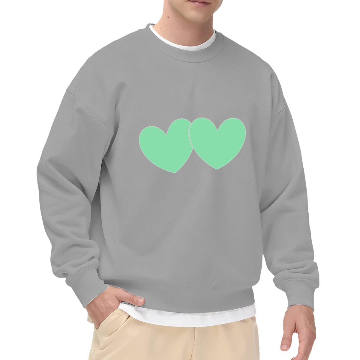 Soft Mint Twin Heart Minimal Sweet Couple Crewneck Sweatshirt