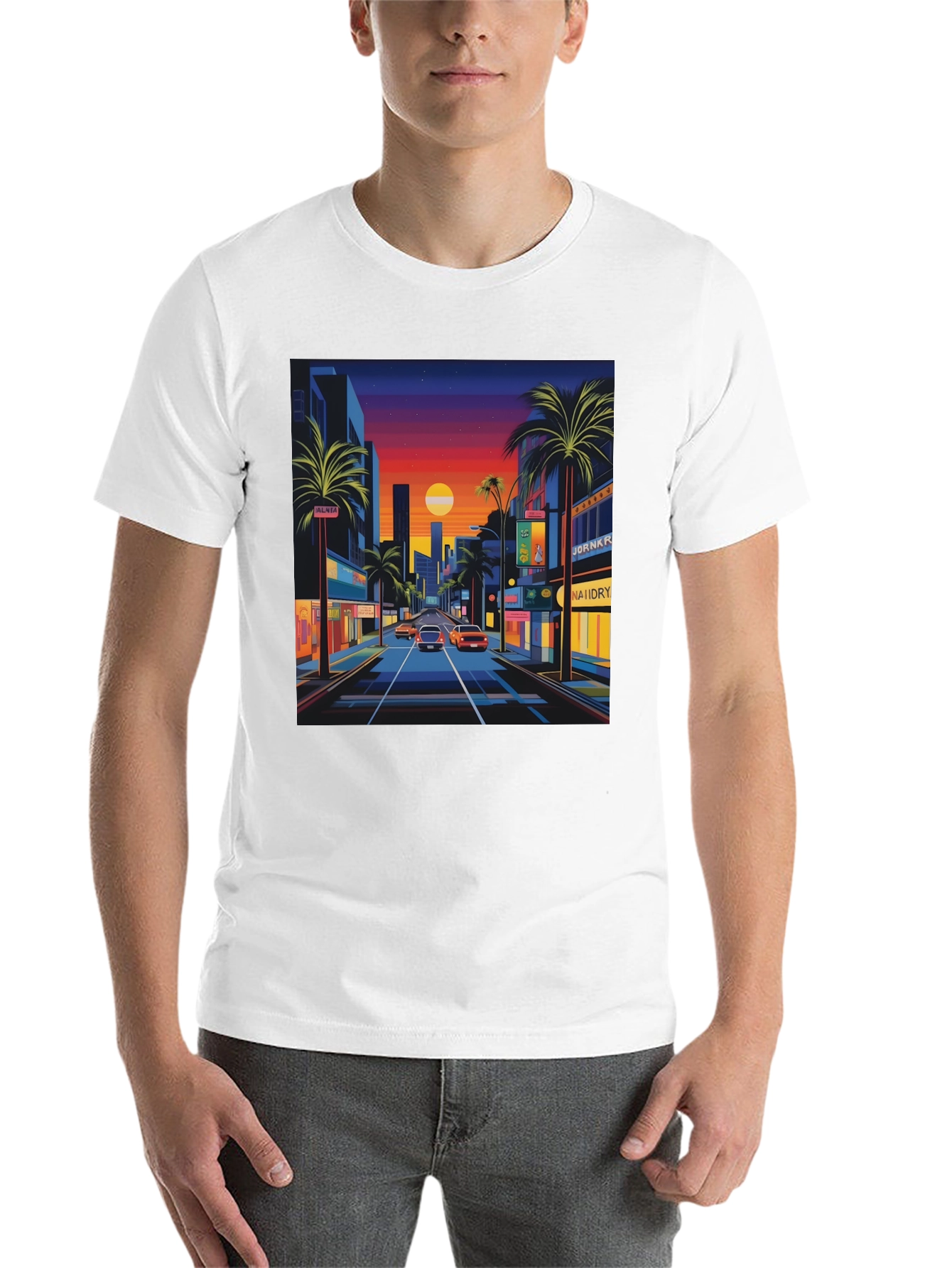 Sunset Cityscape Graphic Tee - Retro Style