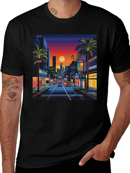 Sunset Cityscape Graphic Tee - Retro Style