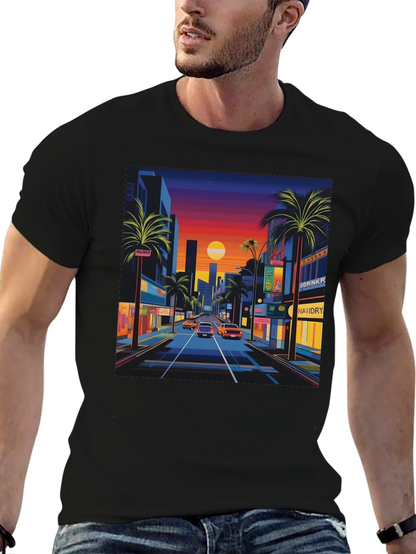 Sunset Cityscape Graphic Tee - Retro Style
