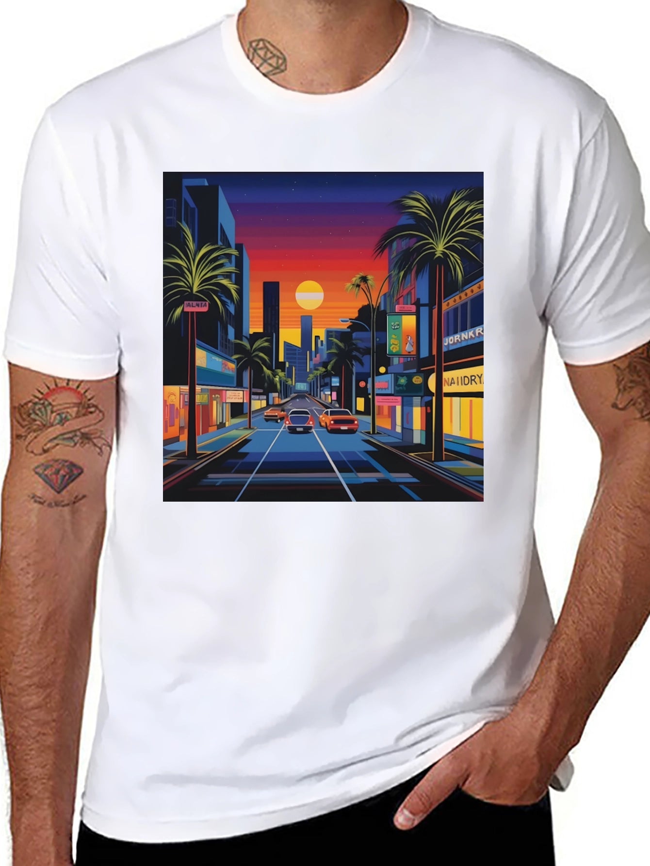 Sunset Cityscape Graphic Tee - Retro Style