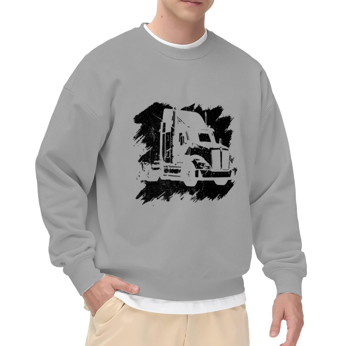 Distressed Big Rig Truck Vintage Graphic Crewneck Sweatshirt