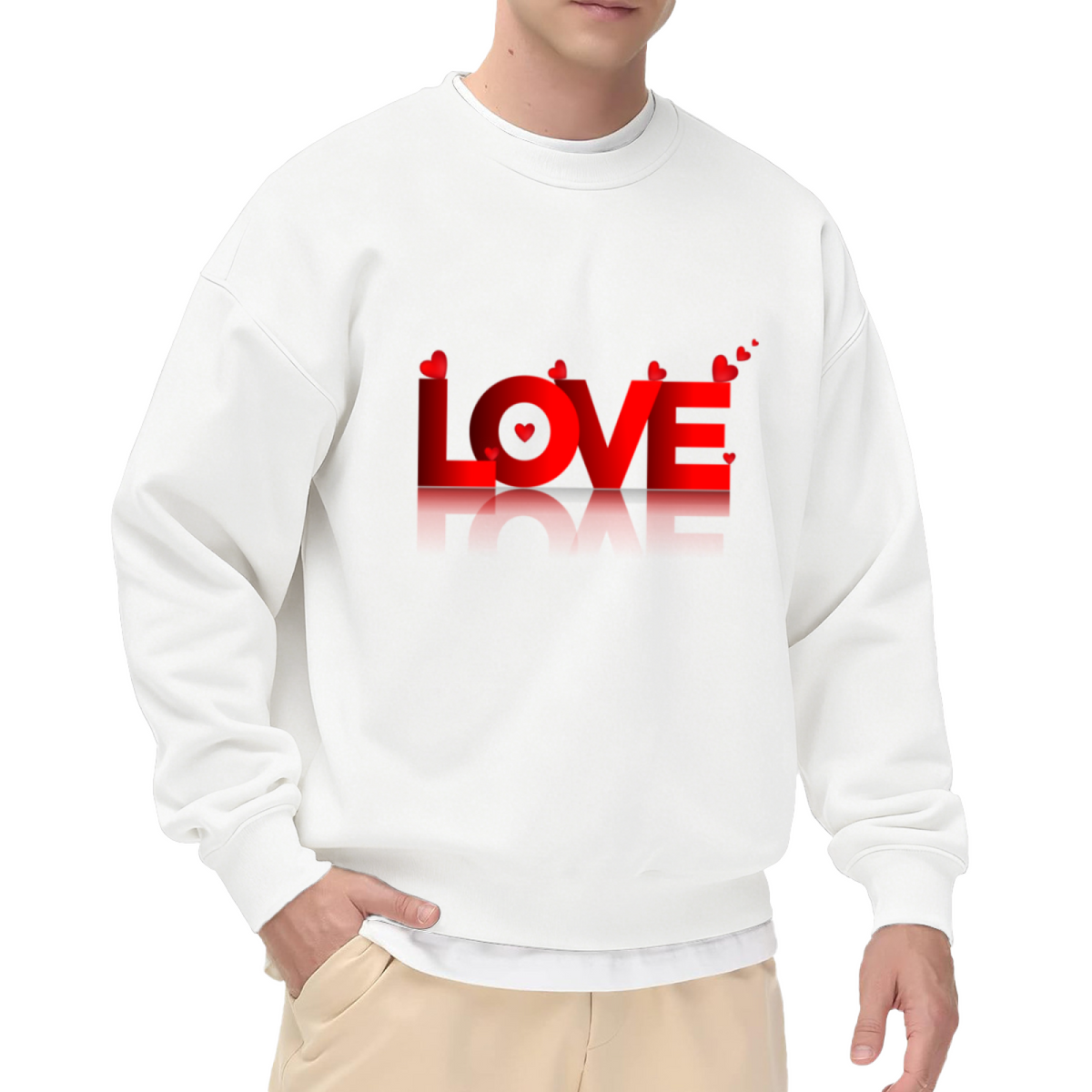 Red LOVE With Heart Decoration Romantic Crewneck Sweatshirt